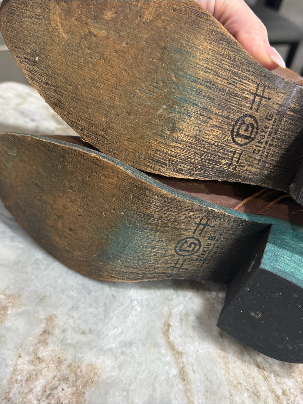 Circle G Brown Leather Western Ankle Boots with Turquoise Stitching - Picture 3 of 4